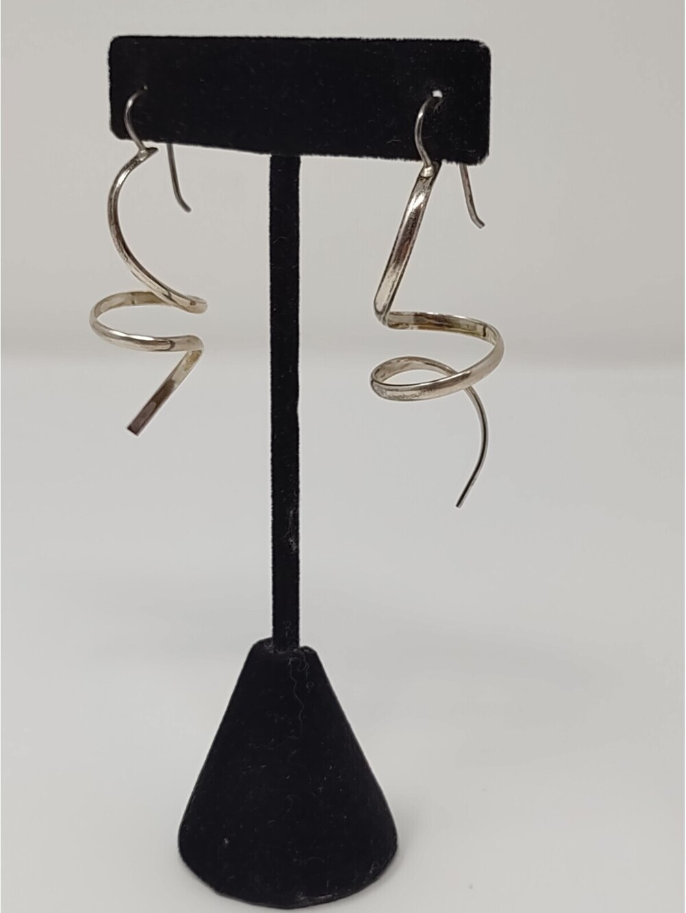 Sterling Silver Modernist Spiral Ribbon Dangle Earrings 925